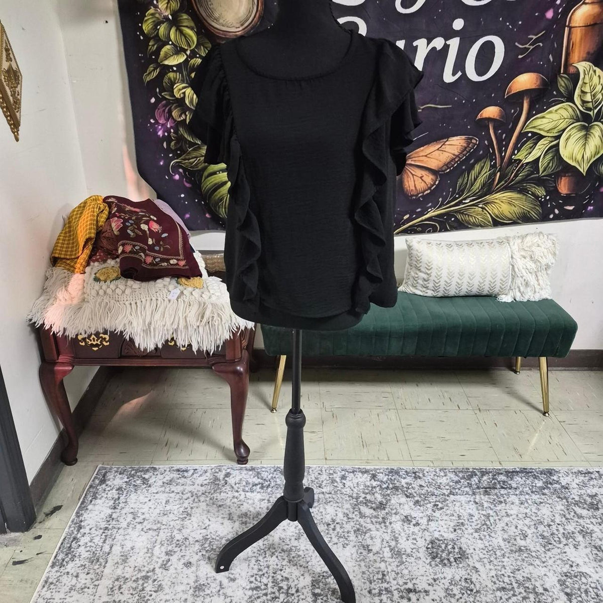 Black ruffle blouse with a