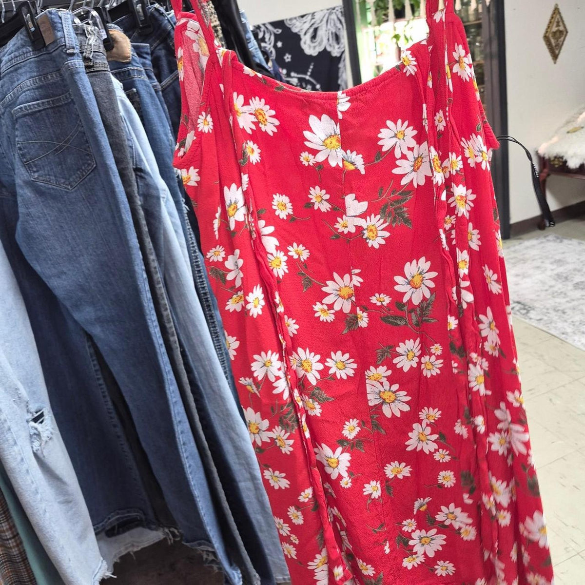 Red floral maxi dress with