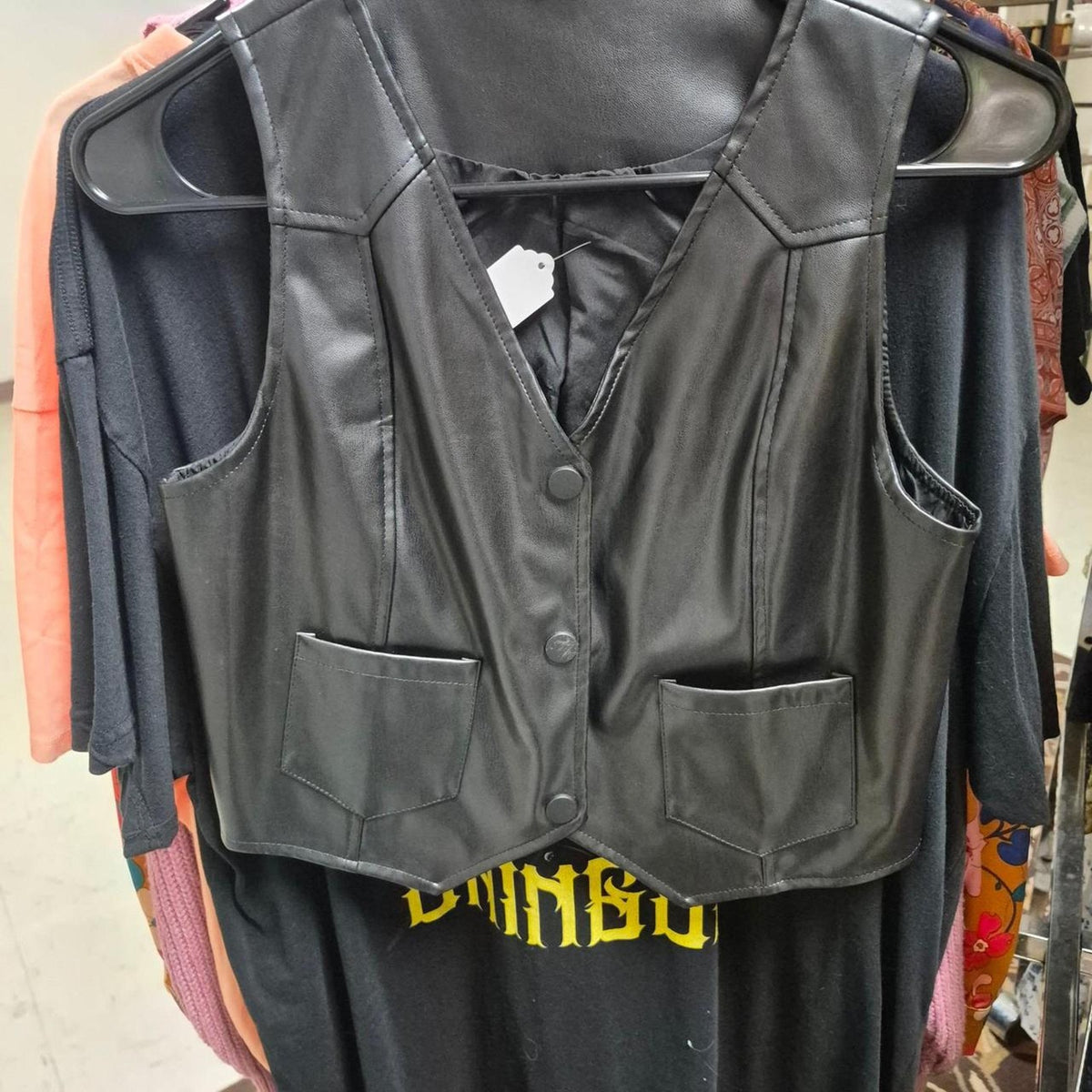 Black faux leather vest with