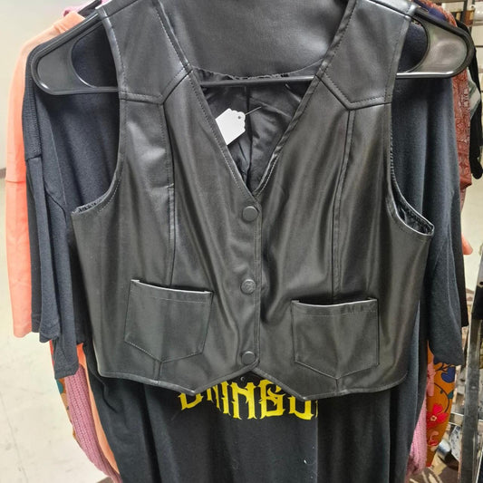 Black faux leather vest with