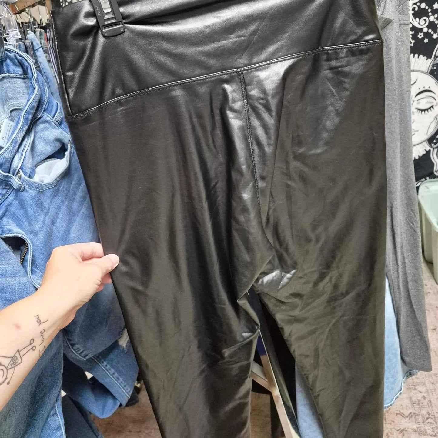 Black faux leather pants with