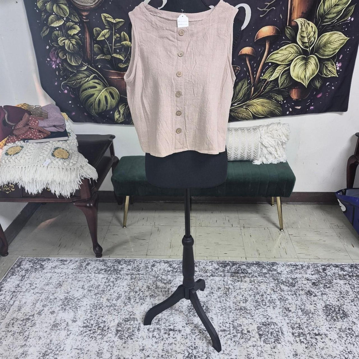 Cream button up blouse with a
