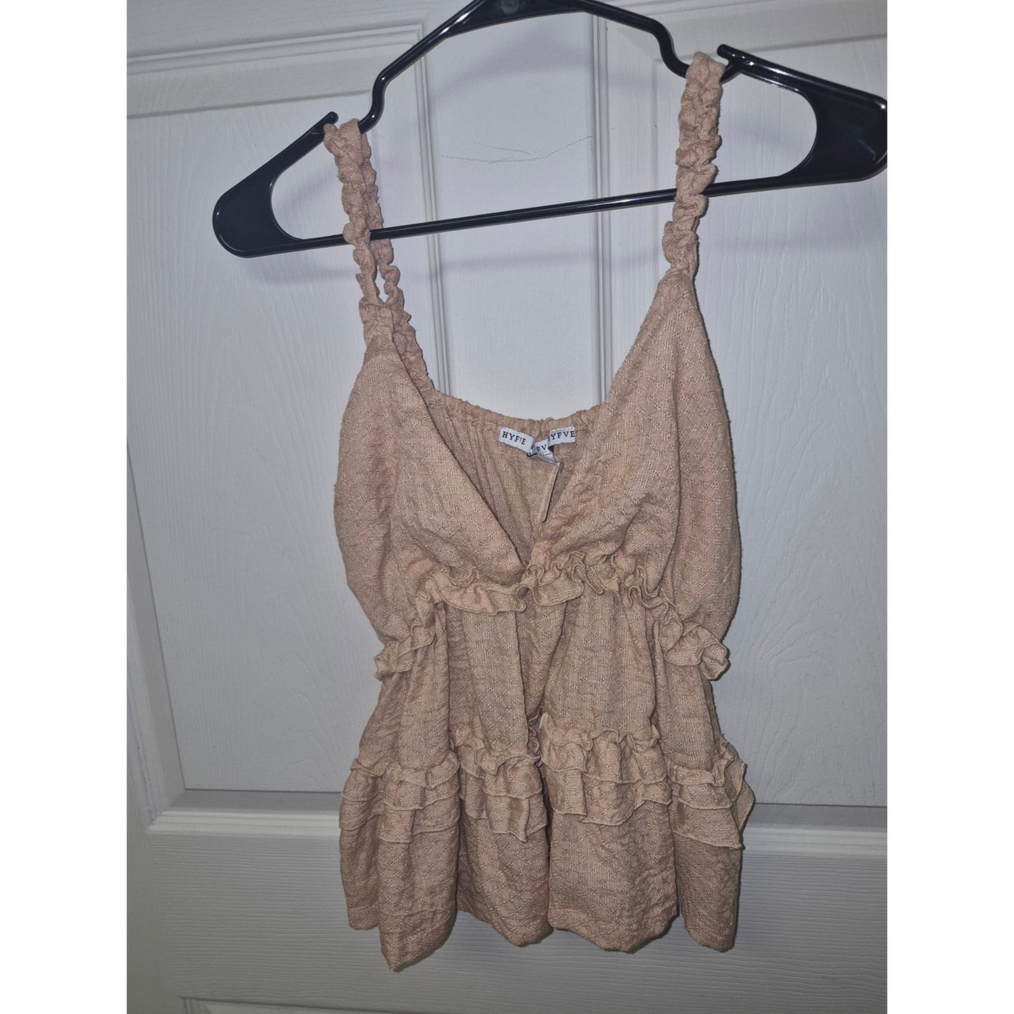 HYFVE Beige Ruffle-Tiered Smocked Strap Tank