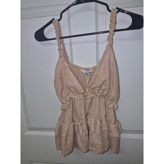 HYFVE Beige Ruffle-Tiered Smocked Strap Tank