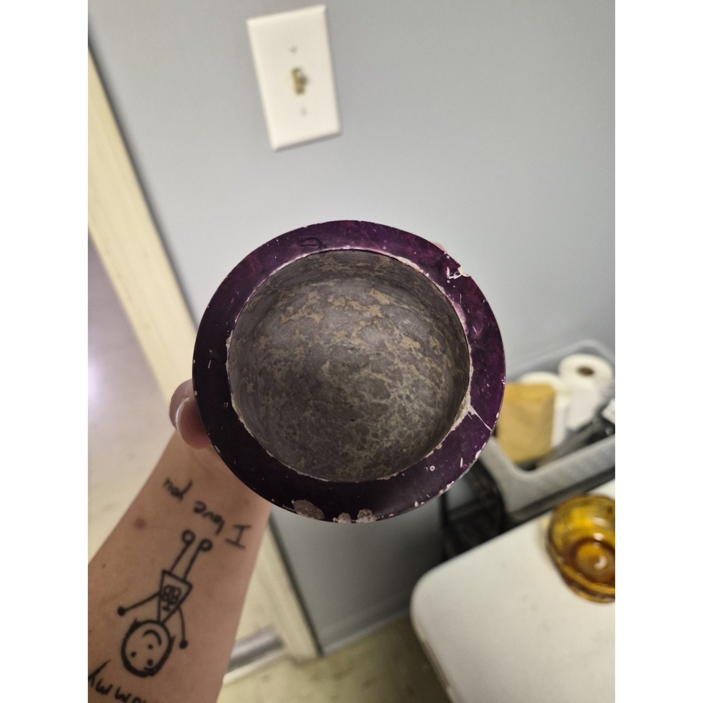 Purple Ceramic Mortar Sun & Moon Pictorial Bohemian Decorated One-Piece