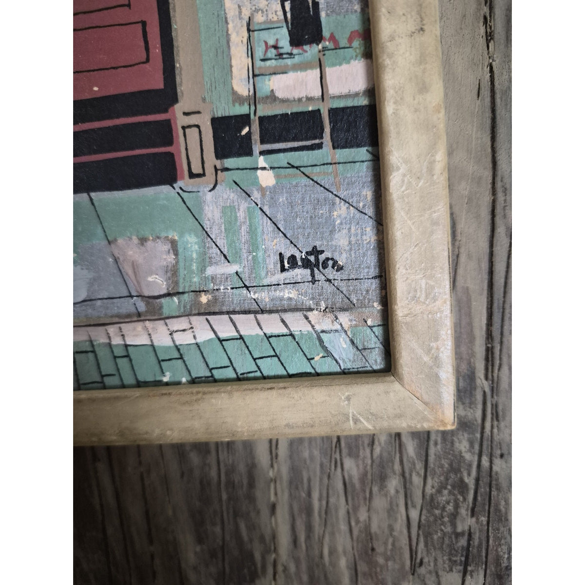 Lotan Signed Framed Portrait Art Print City Street Scene Architecture Paper