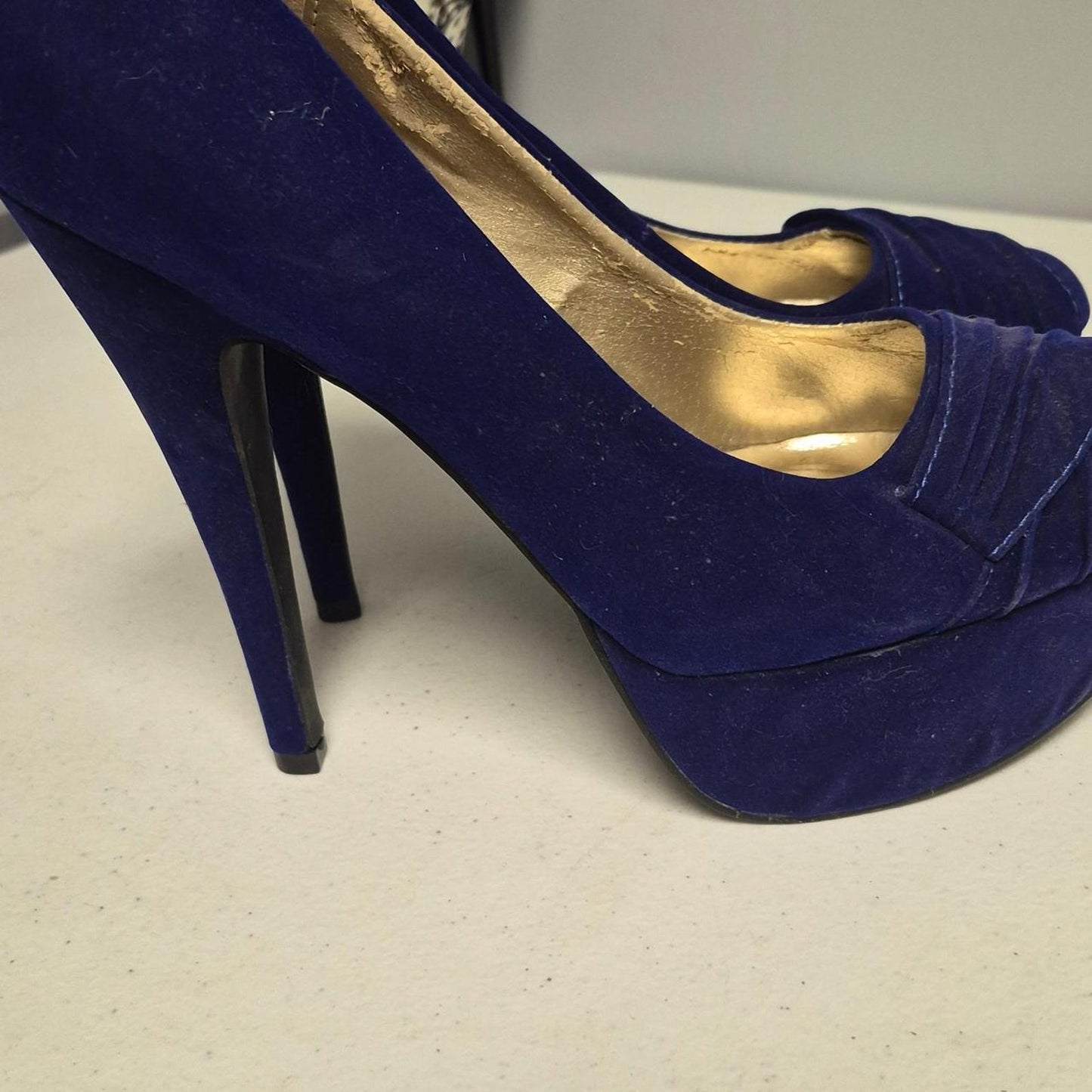 Blue suede high heels