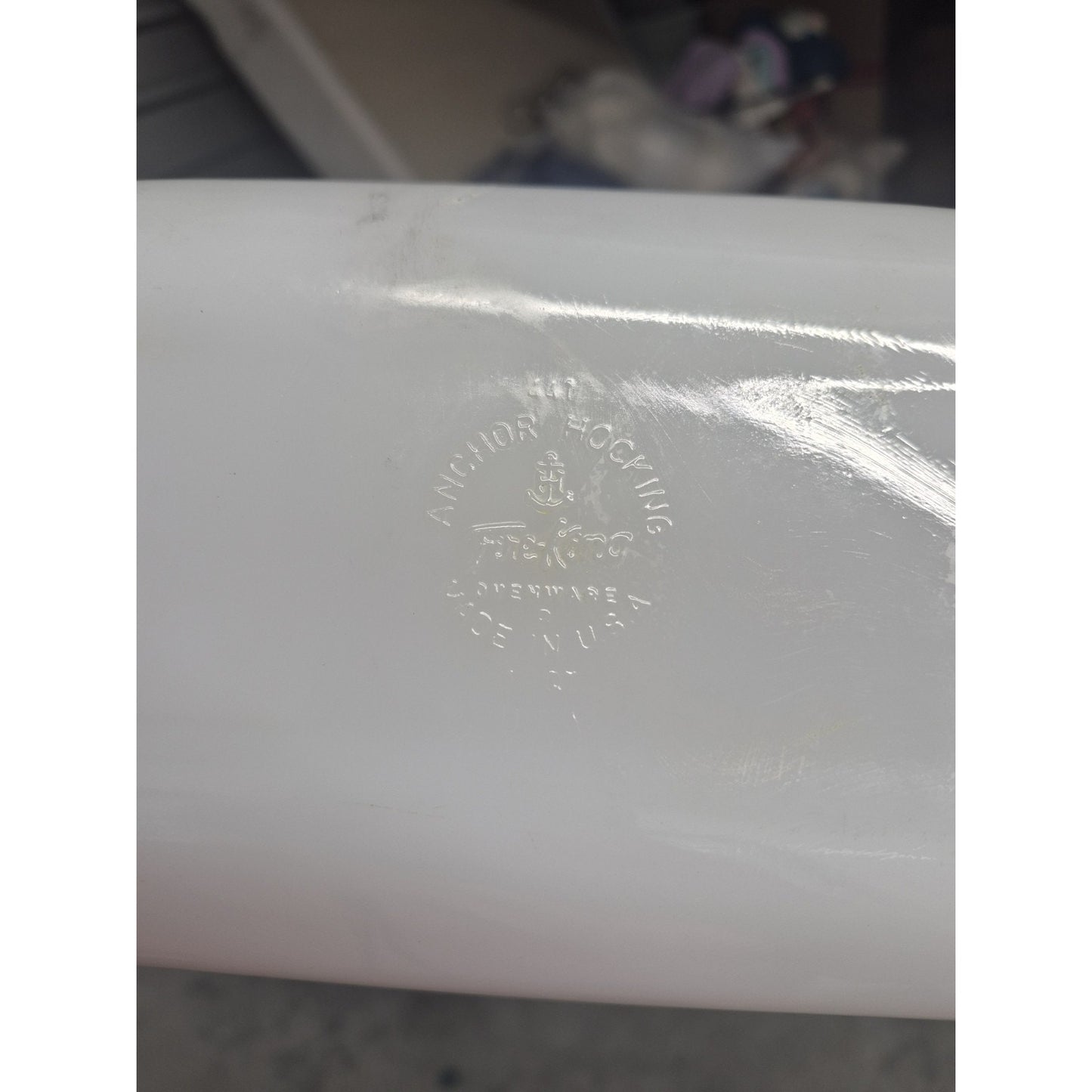 Fire King White Glass Rectangle Casserole Dish w/ Handles Blue Gold Floral
