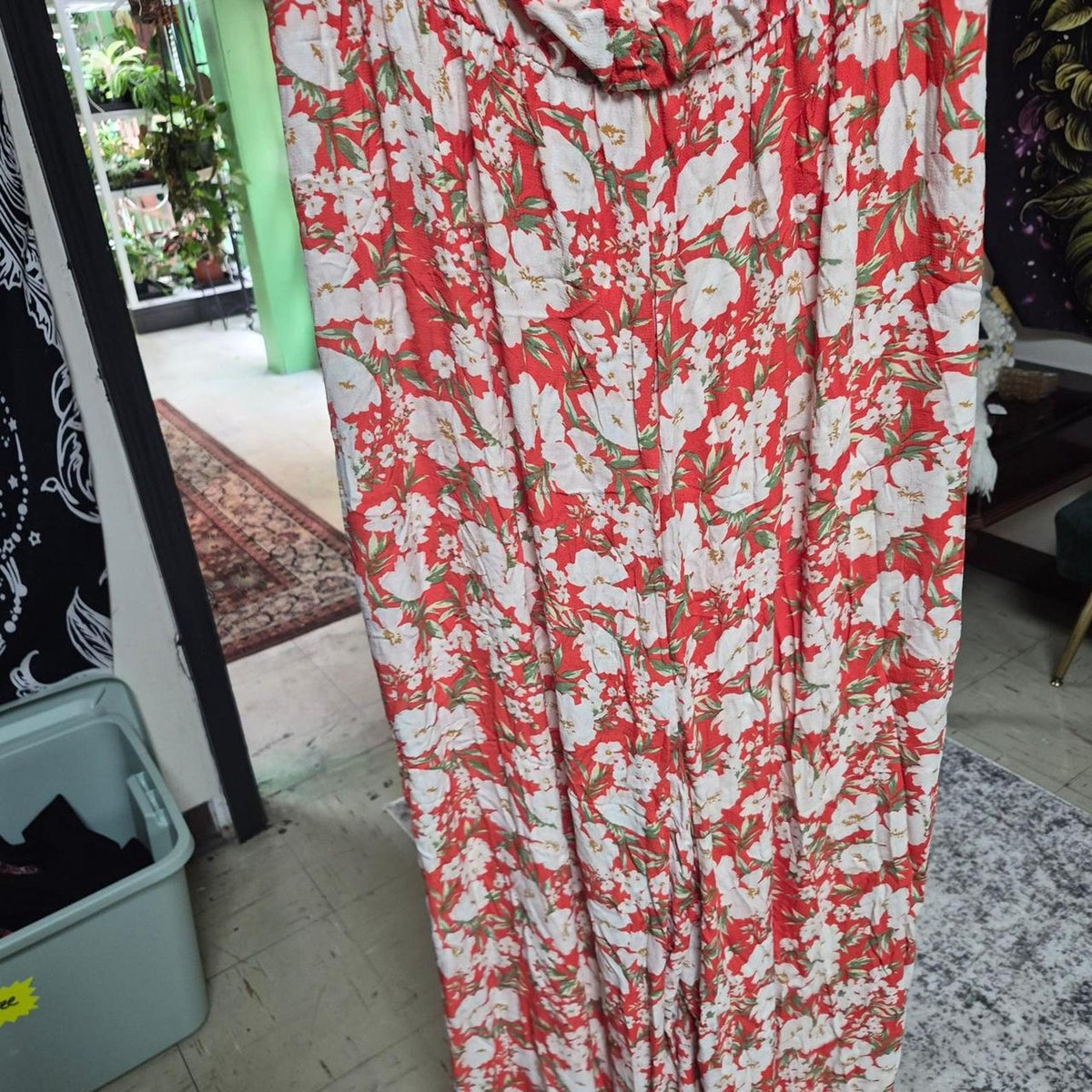 Red white floral jumpsuit