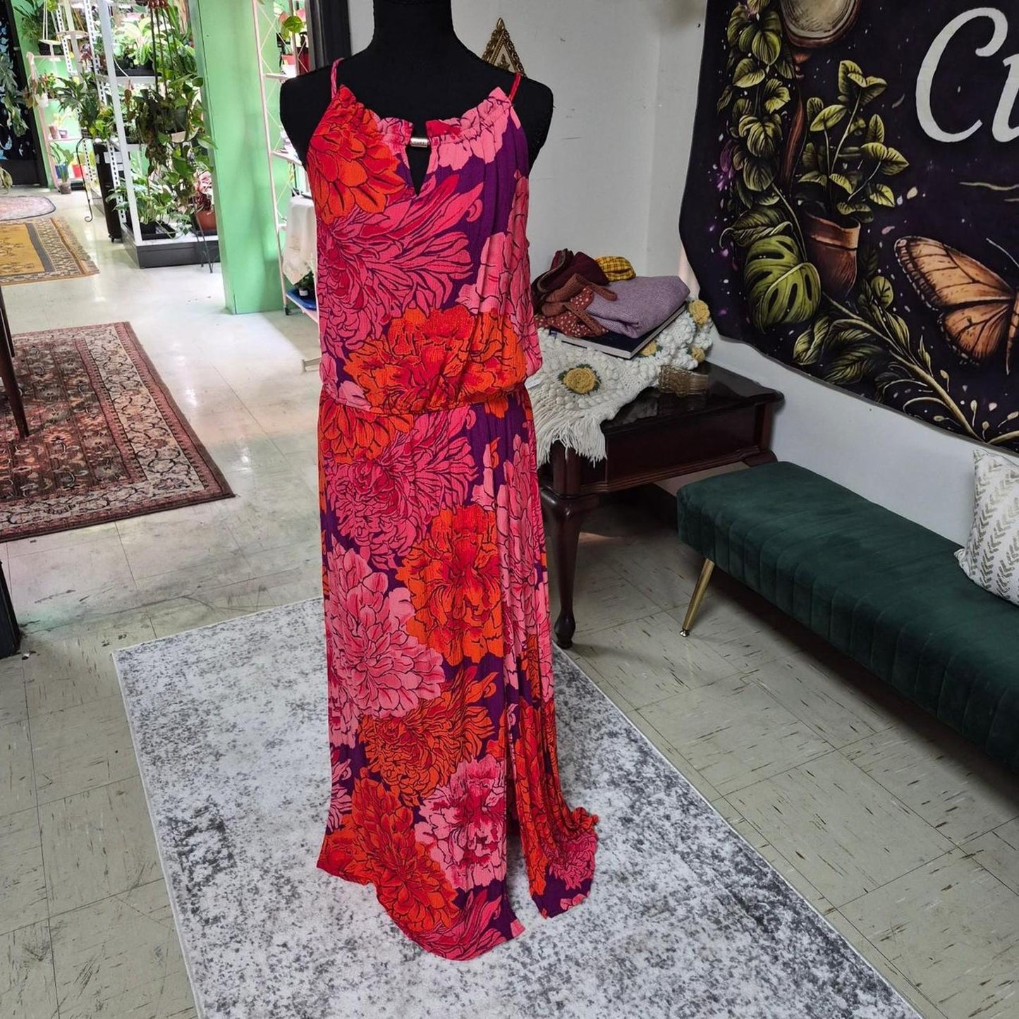 Pink and red floral maxi