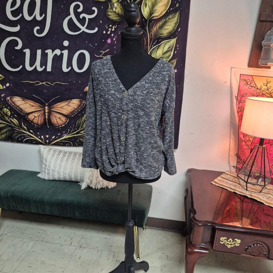 Gray marled knit cardigan with